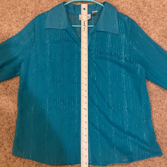 Women’s 80’s Vintage Turquoise w/Silver pinstriped button down Sz L, EUC, Pretty - Picture 10 of 12